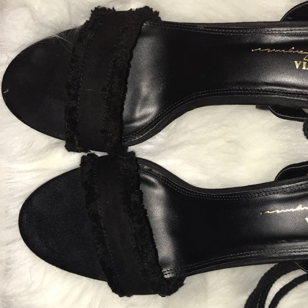 Black suede lace up block heels - Picture 5 of 5